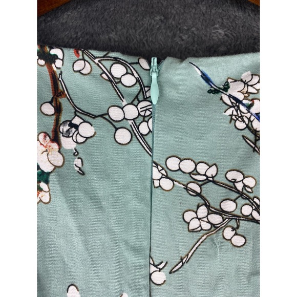 Dress Womens Medium Mint Floral Peony Fit & Flare Retro 50s Cotton Stretch OWIN - Picture 11 of 11
